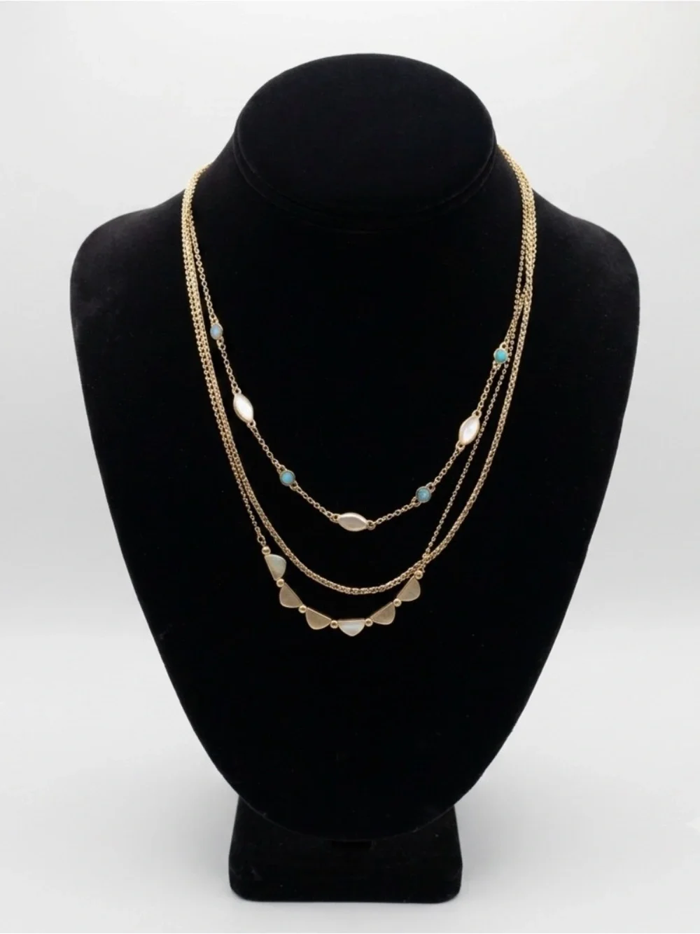 Lucky Brand Gold Layered Necklace Turquoise Boho Multi Strand Chain As Is Flaw